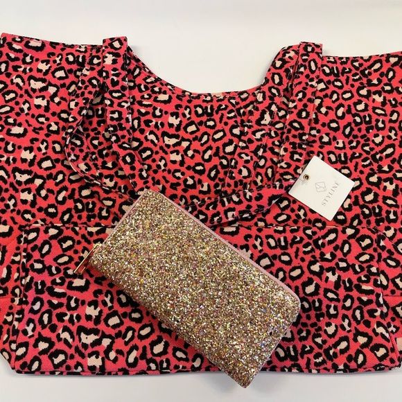 Pink Leopard Tote / Pink Glitter Wallet Combo - Picture 2 of 11